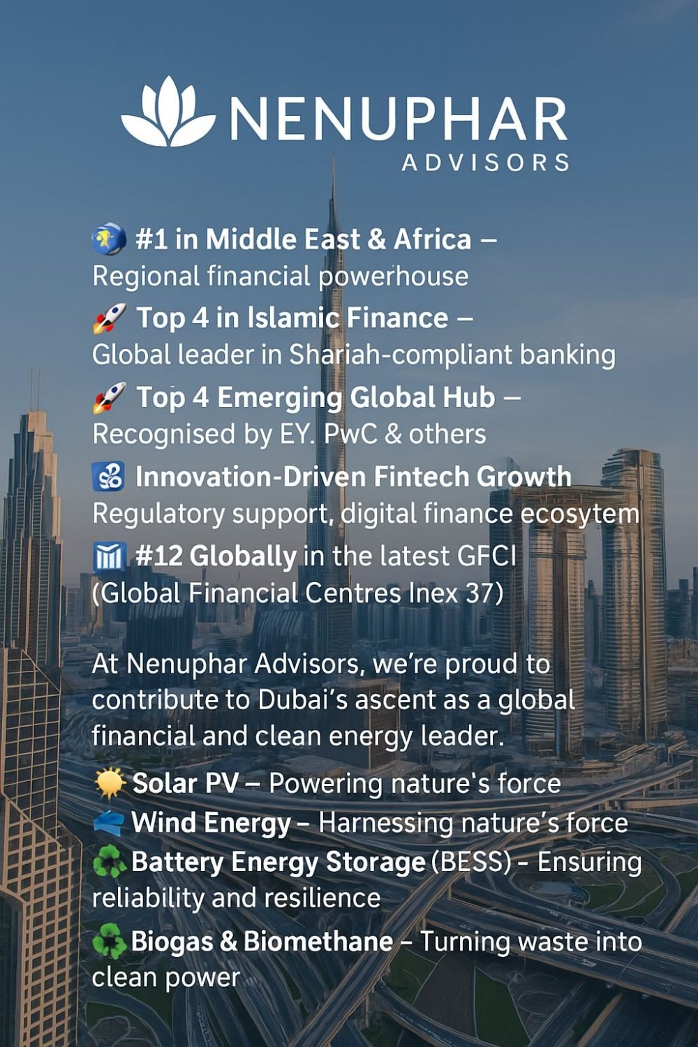Dubai: The Rising Star of Global Finance & Clean Energy Development Services proudly made by Nenuphar Advisors