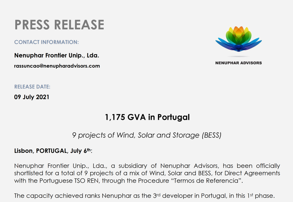Press Release – 1.175 MVA – 9 Projects Qualified – Portugal – TSO Direct Agreements – Termos de Referência