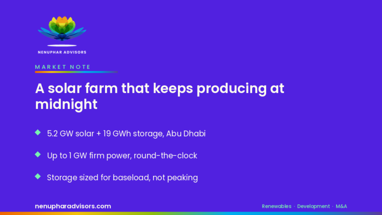 Nenuphar Advisors branded card: A solar farm that keeps producing at midnight