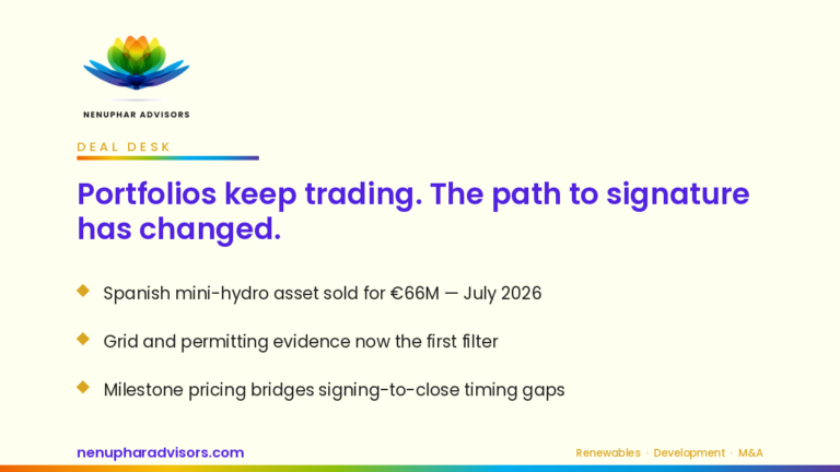 Nenuphar Advisors LinkedIn card: Portfolios keep trading, the path to signature has changed - Iberian M&A deal structuring