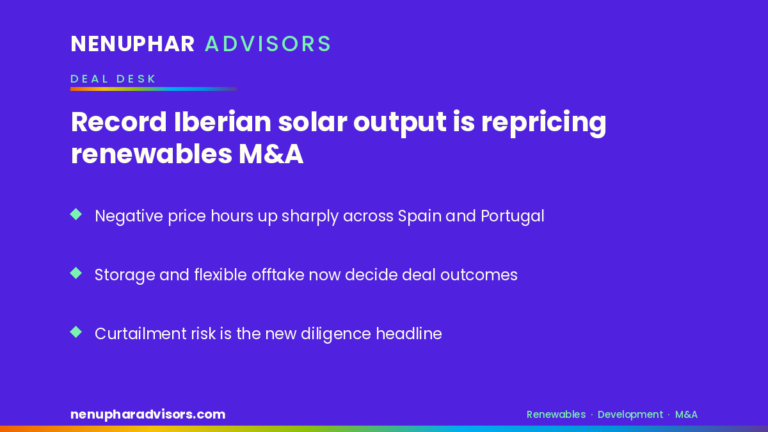 Nenuphar Advisors branded card: Record Iberian solar output is repricing renewables M&A