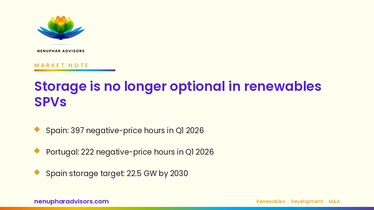 Nenuphar Advisors LinkedIn card - storage economics in Iberian renewables SPVs