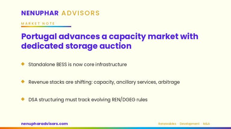 Nenuphar Advisors branded card: Portugal advances a capacity market with dedicated storage auction