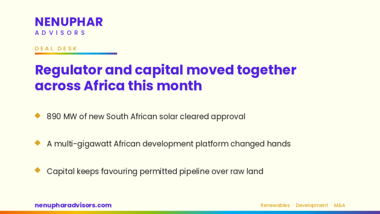 Nenuphar Advisors branded LinkedIn card: Regulator and capital moved together across Africa this month