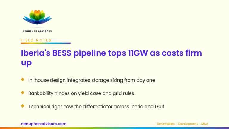 Nenuphar Advisors branded LinkedIn card: Iberia's BESS pipeline tops 11GW as costs firm up
