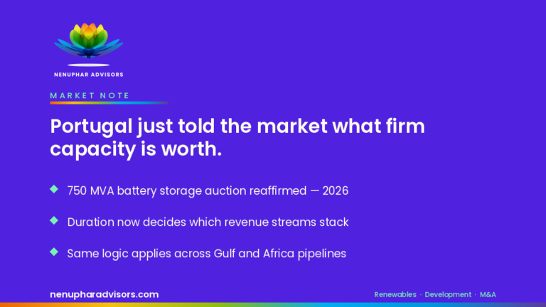 Nenuphar Advisors LinkedIn card: Portugal just told the market what firm capacity is worth - BESS storage duration economics