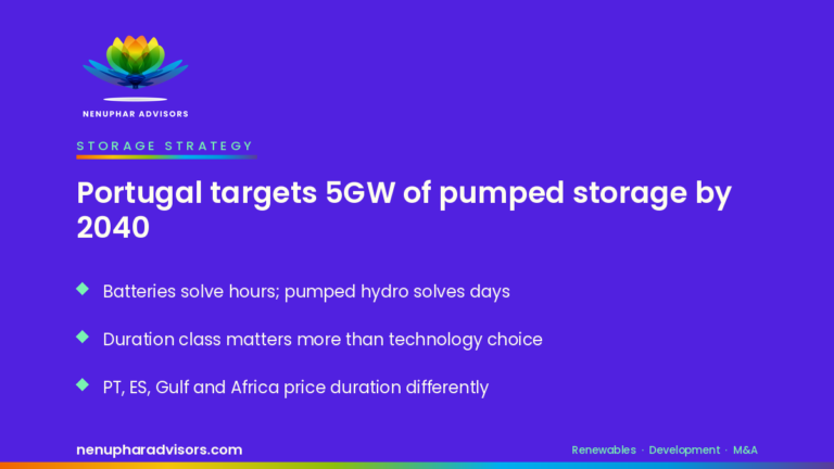 Branded Nenuphar Advisors LinkedIn card: Portugal targets 5GW of pumped storage by 2040