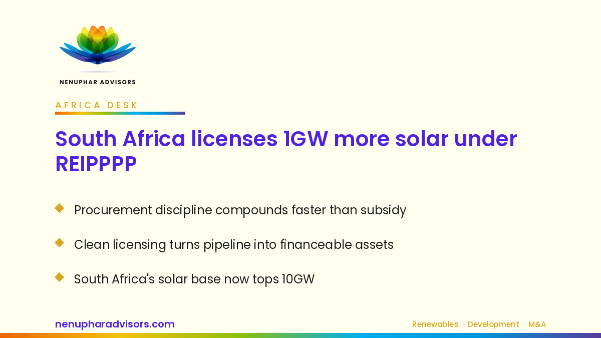 Branded Nenuphar Advisors LinkedIn card: South Africa licenses 1GW more solar under REIPPPP