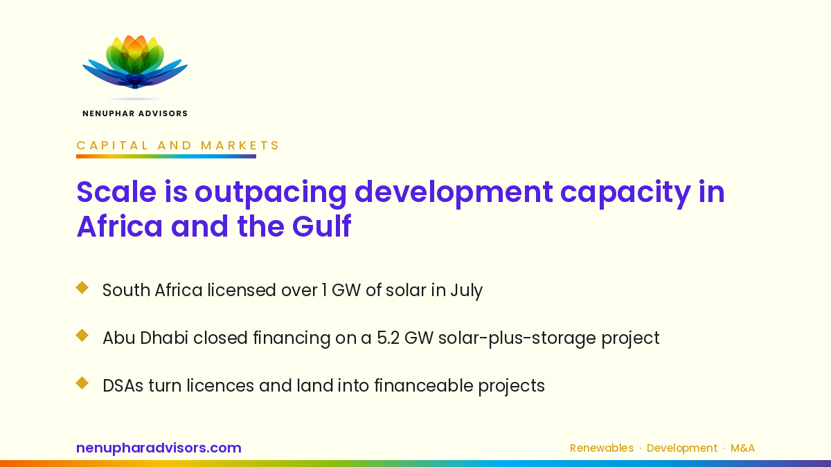 Nenuphar Advisors branded graphic — Africa and Gulf development capacity, capital and markets note